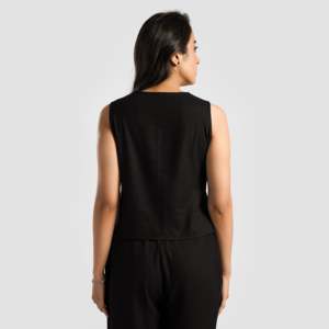 Chaleco Largo Tejido para Mujer, Color Negro, con Botones y Bordados Decorativos, Estilo Vintage, Talla Grande, Relleno de Cuero - Product Image 2