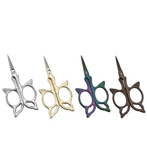 1 paire de ciseaux papillon en acier inoxydable, ciseaux à broder pour la maison, ciseaux à manucure plaqués or - Product Image 1