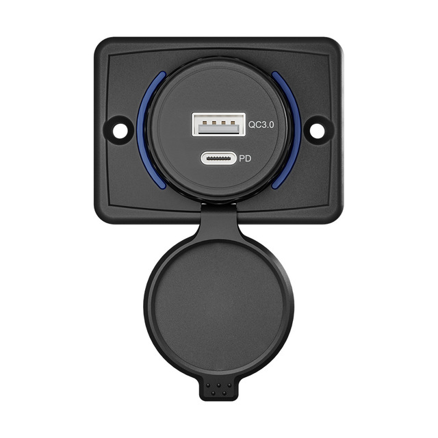 Quick Charge Socket 12V 24V PD Type C and USB Charger 3A Car Outlet With Spring Cap LED Light Dual Charging Port for Car