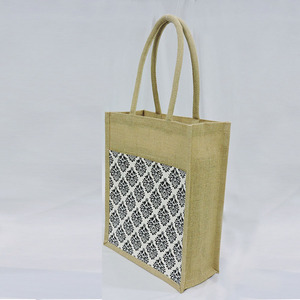 Đẹp ưa thích độn xử lý đay mua sắm túi với túi bên ngoài và đen <span class=keywords><strong>Motif</strong></span> lụa màn hình in - Product Image 2