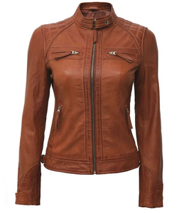 แจ็กเก็ตหนังสำหรับผู้หญิงเสื้อแจ็คเก็ตหนังแกะแท้ - Product Image 2