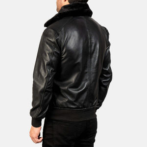 Meilleur prix veste de moto en cuir véritable de haute qualité coupe ajustée col en fourrure de mouton fermeture éclair tissu personnalisé hiver - Product Image 5