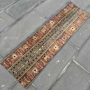 Turkish Vintage Rug, 1.3x4.5 ft Rug, <b>Red</b> Camouflage <b>Wool</b> Rug - Product Image 2