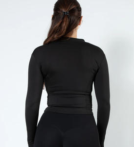 Chaqueta deportiva de otoño para mujer personalizada al por mayor, chaqueta de manga larga con cremallera, transpirable, piel de oveja, soporte, algodón tejido teñido liso - Product Image 2