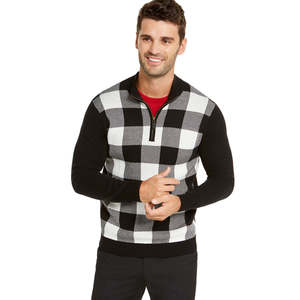 Maglione Charter Club da Uomo Taglia Grande, Nero a Quadri Buffalo, Morbido Cashmere con Cappuccio, Lavorato a Maglia per Autunno e Inverno - Product Image 1