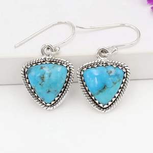 ต่างหูห้อยสีเงินสเตอร์ลิงสี925แบบคลาสสิกพร้อมพลอยเทอร์ควอยซ์ดีไซน์หรูหราสำหรับของขวัญงานหมั้นหรืองานครบรอบ - Product Image 3