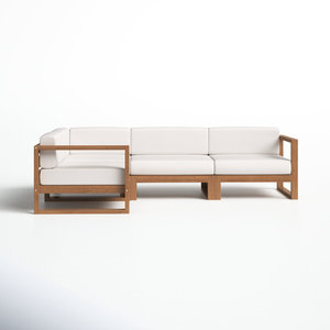 Juego de sofás seccionales modernos para exteriores con marco de madera maciza de teca y cojines resistentes a la intemperie en forma de L Patio Lounge - Product Image 2