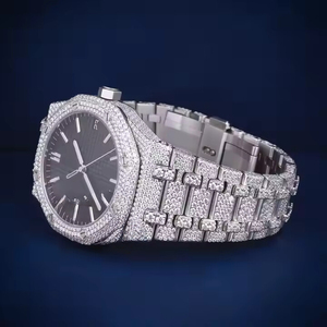 Élégant cadran noir Moissanite montre-bracelet pour hommes en acier inoxydable Style Hip Hop 41mm diamètre Quartz mode Sport charme - Product Image 4