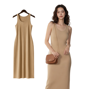 Vestido Largo sin Mangas de Punto Acanalado para Mujer, Corte Regular, Suave y Elástico, Silueta en A, Viscosa, Fabricación OEM ODM - Product Image 1