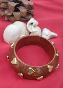 Intricate Heart Shaped Brass <b>Charms</b> Women's Sheesham Wood Fashion <b>Bangles</b> Protective Special Coating for Enhanced Durability - Product Image 3