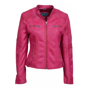 Ladies Slim Fit Biker Pure Pink Genuine Soft Leather Racing Motorbike Jacket CE Armoured Protections Motorcycle Jacket For Women - Product Image 1