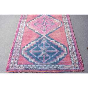 <b>Large</b> Area Bohemian Patchwork <b>Rug</b> 3.2 X 11.3ft Pink Blue Turkish Wool with Latex Backing for <b>Living</b> <b>Room</b> or Bedroom - Product Image 4