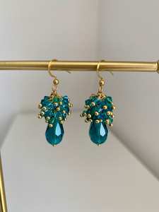 Modern Glass <b>Beads</b> and Resum Earrings with <b>Turquoise</b> Design and Cascading Fringe Unique Jewelry Gift by MS Handicraft - Product Image 2