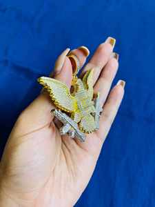 Colgante de Plata de Ley 925 con Incrustaciones de Diamantes Simulados de Moissanita, Estilo Hip Hop, Diseño Único de Águila Rey, con Dije de Oro de 14K - Product Image 2