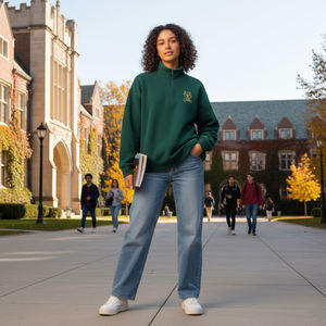 Sorority เสื้อสเวตเตอร์คอกลมแขนยาวมีซิป2สีสำหรับผู้หญิงฤดูหนาว - Product Image 6