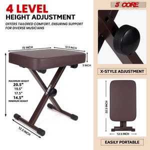 5 Core Keyboard Bench 3 Inch Padded Piano <b>Stool</b> Adjustable 20.5" Guitar Seat Heavy Duty Portable - Product Image 2