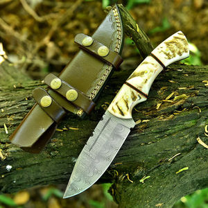 Couteau de chasse OEM personnalisé en acier inoxydable avec manche en corne de cerf - Lame dentelée de qualité supérieure pour le camping et la survie en extérieur - Garantie de 3 ans - Product Image 5