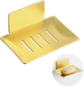 1 paquet de porte-savon auto-adhésif en aluminium doré clair sans perçage porte-savon pour salle de bain douche cuisine auto-adhésif salle de bain - Product Image 5