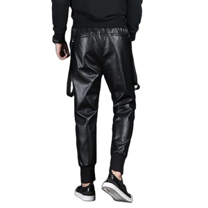 Men's High Waist Faux Leather Sweatpants Street Style <b>Hip</b> Hop Ankle Cuffed Jogger Pants with Drawstring Elastic Casual Trousers - Product Image 5