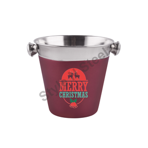 Seau à vin et à boissons en acier inoxydable au design martelé pour seaux à glace et bacs à boissons Design de Noël unique - Product Image 2