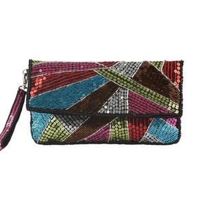 Pochette artisanale en perles de rocaille multicolores avec poche intérieure Pochette traditionnelle indienne en perles multicolore par glowin fashion - Product Image 4