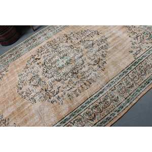 Tapis turc vintage fait main 5,5 x 9,1 pieds, patchwork persan brun vert, design rectangulaire pour couloir, salon, laine et latex pour adolescents - Product Image 5