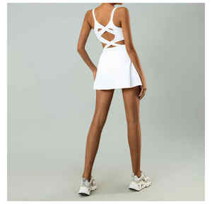 Vestido de entrenamiento verde para adultos Vestido de golf y tenis sin espalda con pantalones cortos incorporados Nuevo contraste Recorte Cintura Acentuación - Product Image 6