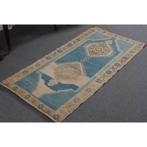 Tapis turc vintage bleu beige élégant et classique pour décoration intérieure grande taille (290x570 pieds) Technique de tissage plat en laine Latex - Product Image 4