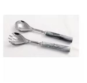 Ensemble de couverts de service à salade en acier inoxydable de haute qualité avec manche en marbre écologique pour la maison, l'hôtel et les mariages - Product Image 1