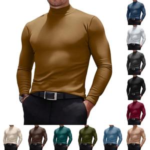 Men's Slim Fit Casual Pullover Shirt Lightweight Basic <b>Tops</b> Breathable <b>Turtleneck</b> Solid Pattern Soft Cotton 220 Grams Fabric - Product Image 2
