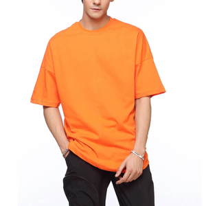 เสื้อยืดผ้าฝ้ายธรรมดาสำหรับผู้ชายเสื้อยืดผ้าเจอร์ซีย์ผ้าเรียบง่ายแนวสตรีทเฮฟวี่เวตโลโก้ตามสั่ง - Product Image 1