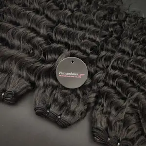 Ietnamese-pelo rizado de seda, cabello humano de color natural, hecho en V