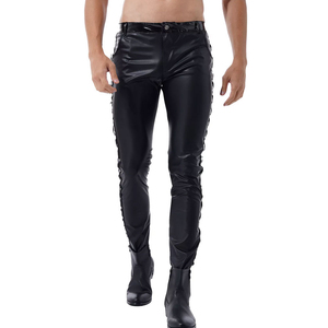 Pantalones de cuero genuino para hombres Pantalones de moda de lujo Elegante estilo Hip Hop Botón Cierre de mosca Ligero - Product Image 1