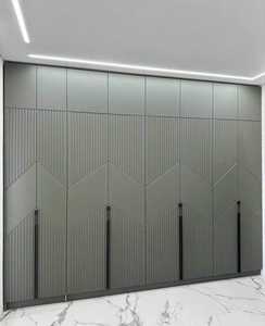 Luxury Beige Textured <b>Wardrobe</b> With <b>Long</b> Metal <b>Handles</b> Built In Storage And Premium Design For Modern Home Interior - Product Image 3