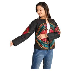 Chaqueta de mezclilla reversible Bohemia hecha a mano estilo indio para mujer, capa corta de moda para Otoño y looks Casuales - Product Image 3