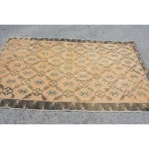 Alfombra Vintage turca de área grande, 4,5x7,5 pies, marrón, Beige, diseño de retazos, Material de lana, respaldo de látex, Tabriz para habitación de adolescentes - Product Image 3