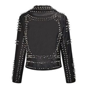 Chaqueta de cuero con tachuelas Punk para hombre a la moda con picos, cierre de cremallera ajustado, estilo de motorista de Metal pesado, prendas de vestir exteriores de otoño e invierno - Product Image 2