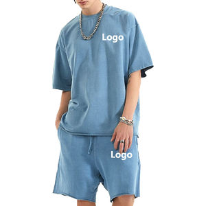 Custom Logo 100% Cotton Summer T-shirt Set Two Piece Short <b>Suits</b> Solid Color Plain Unisex Tracksuit Men Shorts Set - Product Image 1