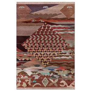 Freedom Manchaha <b>Red</b> & Orange Geometric Pattern Hand Knotted Wool & Bamboo <b>Silk</b> Rug Flat Weave Living Room Carpet-Les-8372 - Product Image 1
