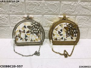 Handcrafted Radiant Opulent Beauty Brass MOP Evening <b>Clutches</b> Crystal Stones Pearl <b>Embellishment</b> Timeless Sophistication - Product Image 3