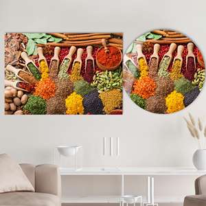 Lienzo Impreso: Decoración Vibrante para Cocina con Temática de Mercado de Especias, Arte en Vidrio Templado - Product Image 1