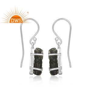 Vente chaude en argent Sterling naturel brut Moldavite pierres précieuses balancent boucle d'oreille bijoux personnalisés pour les femmes cadeau pour elle - Product Image 3