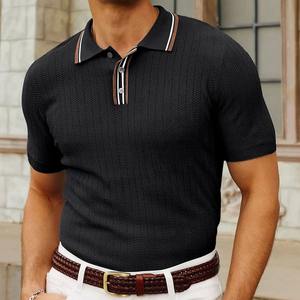 2025 été nouvelle mode à manches courtes couleur unie hommes pull tricoté Cool soie laine décontracté affaires Polo hommes vêtements - Product Image 3