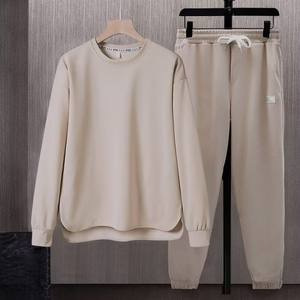 Ensemble deux pièces décontracté pour homme, style japonais, sur mesure, fabrication directe d'usine, couleur unie, grande taille, t-shirt à manches longues et pantalon - Product Image 3