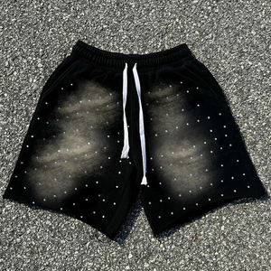 Personnalisé Strass Broderie Applique Ourlet Brut Distressed Rejoindre Jeans Shorts Sun Faded Denim Shorts Hommes Shorts - Product Image 3