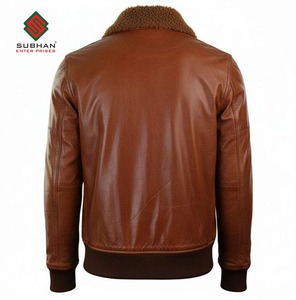 Blouson aviateur vintage en cuir synthétique marron, col mandarin, fermeture éclair décontractée d'hiver, service OEM - Product Image 2