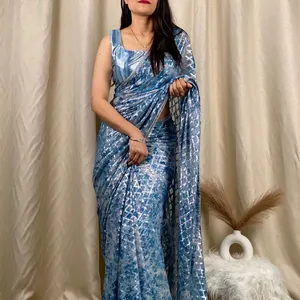 Sii pronto per la festa in questa stagione del matrimonio e look glamour con questo designer saree eorgette zari camicetta jacquard importante lycra