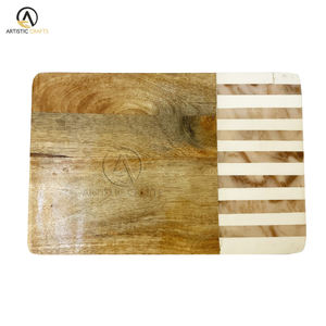 Bloque de cortar de bambú ecológico y duradero, tabla para servir queso, incrustaciones de hueso para Pizza, comida, utensilios de cocina únicos - Product Image 2