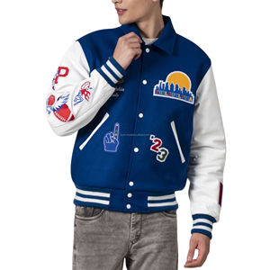 Veste universitaire unisexe américaine, corps en laine standard, manches en simili cuir, patchwork, patchs rétro, broderies personnalisées, coupe-vent - Product Image 5