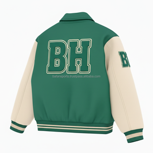 Chaqueta universitaria de tela de lana Unisex 450 GSM, cuerpo verde, mangas Beige, bordado personalizado, Chenille, logotipo de letras, chaqueta universitaria para mujer - Product Image 5